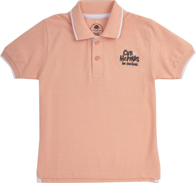 Cub McPaws Boys Embroidered Pure Cotton Regular T Shirt(Pink, Pack of 1)
