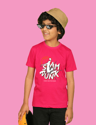 Nusyl Boys Graphic Print Cotton Blend Regular T Shirt(Pink, Pack of 1)