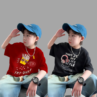 NATRIS Boys Printed Cotton Blend Regular T Shirt(Brown, Pack of 2)