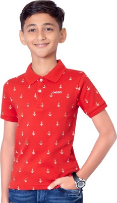 one sky Boys Printed Pure Cotton T Shirt(Red, Pack of 1)