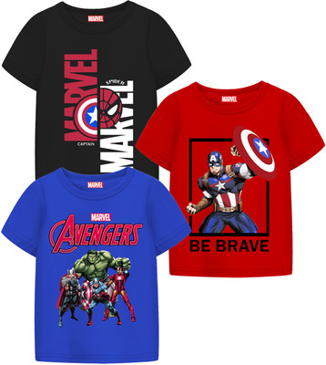 MARVEL BY MISS & CHIEF Boys Cartoon/Superhero Cotton Blend Regular T Shirt(Multicolor, Pack of 3)