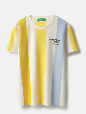 United Colors of Benetton Boys Striped Pure Cotton Regular T Shirt(Multicolor, Pack of 1)