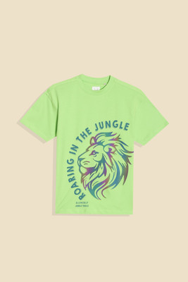 Allen Solly Boys Typography, Animal Print Pure Cotton Regular T Shirt(Green, Pack of 1)