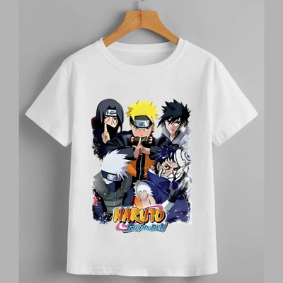 DEEPRAFASHION Boys & Girls Printed Polycotton Regular T Shirt(White, Pack of 1)