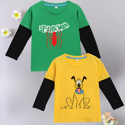 RSL Baby Boys Self Design Cotton Blend Regular T Shirt(Green, Yellow, Pack of 2)