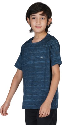 VECTOR X Boys Striped Polyester T Shirt(Blue, Pack of 1)