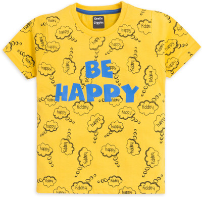 Gentle Giggles Boys Printed Pure Cotton Regular T Shirt(Yellow, Pack of 1)