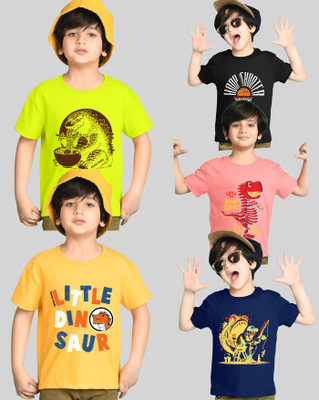 AUSK Boys Printed Cotton Blend Regular T Shirt(Multicolor, Pack of 5)