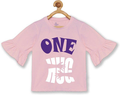 Kiddo Paanti Girls Typography Cotton Blend Regular T Shirt(Pink, Pack of 1)