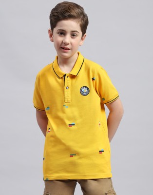 MONTE CARLO Boys Printed Pure Cotton T Shirt(Yellow, Pack of 1)