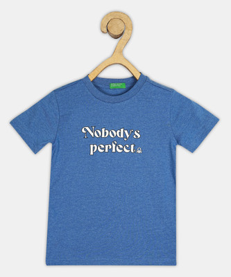 United Colors of Benetton Boys Printed Cotton Blend Regular T Shirt(Blue, Pack of 1)