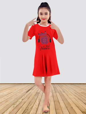 MGRS Baby Girls Printed Pure Cotton Regular T Shirt(Red, Pack of 1)