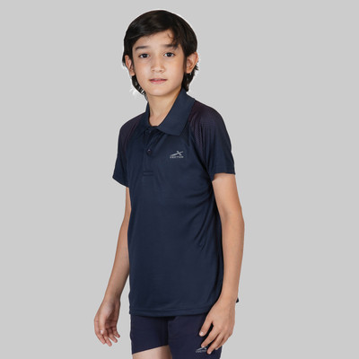 VECTOR X Boys Solid Polyester Regular T Shirt(Dark Blue, Pack of 1)