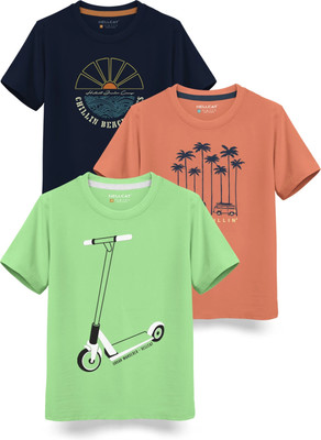Hellcat Boys Printed Cotton Blend Regular T Shirt(Green, Pack of 3)
