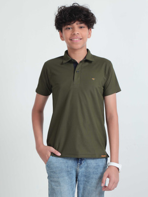 Stellers Boys Solid Polyester Regular T Shirt(Green, Pack of 1)