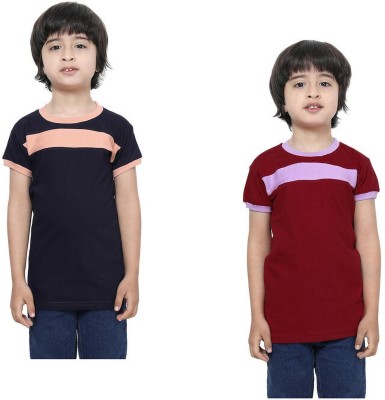 Indistar Boys Solid Pure Cotton T Shirt(Multicolor, Pack of 2)