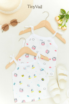 TinyVail Baby Boys & Baby Girls Printed Pure Cotton Regular T Shirt(White, Pack of 2)