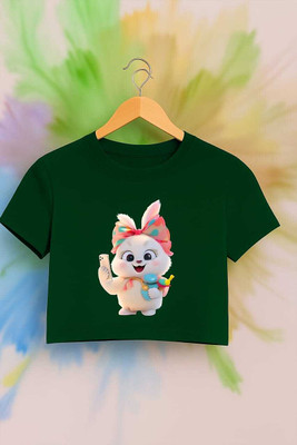 Mukoo Girls Solid Cotton Blend Regular T Shirt(Dark Green, Pack of 1)