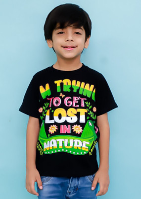 CHANDRIKA LIFESTYLE Boys Printed Cotton Blend Regular T Shirt(Black, Pack of 1)