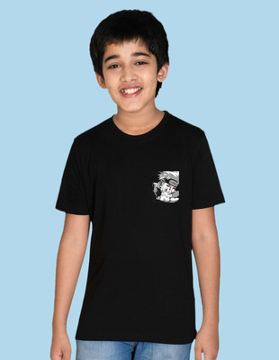 Nusyl Boys Graphic Print Cotton Blend Regular T Shirt(Black, Pack of 1)