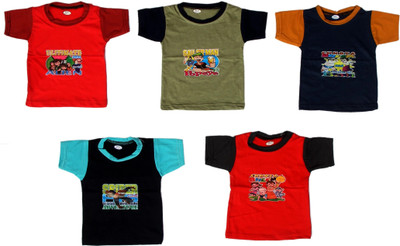 MA GROUPS OF CREATION Boys Printed Pure Cotton Regular T Shirt(Multicolor, Pack of 5)