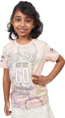 Yellowtoons Girls Printed Cotton Blend Regular T Shirt(Multicolor, Pack of 1)