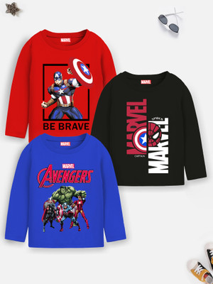 MARVEL BY MISS & CHIEF Boys Cartoon/Superhero Cotton Blend Regular T Shirt(Multicolor, Pack of 3)