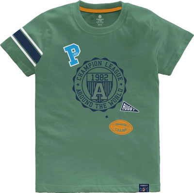 Codez Boys Printed Cotton Blend Regular T Shirt(Green, Pack of 1)