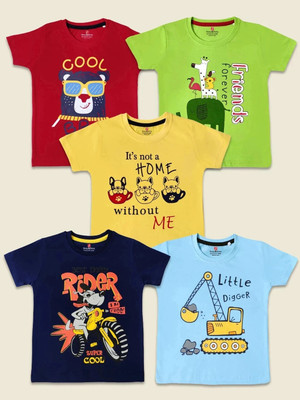 SUPERSQUAD Baby Boys Graphic Print Pure Cotton Regular T Shirt(Multicolor, Pack of 5)