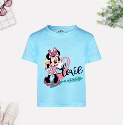 DISNEY BY MISS & CHIEF Girls Printed Cotton Blend T Shirt(Light Blue, Pack of 1)