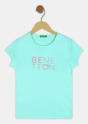 United Colors of Benetton Girls Solid Pure Cotton Regular T Shirt(Blue, Pack of 1)