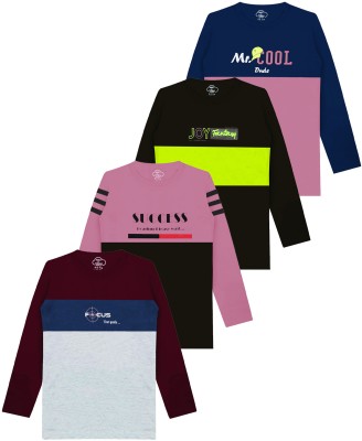 MIST N FOGG Boys Colorblock Cotton Blend T Shirt(Multicolor, Pack of 4)