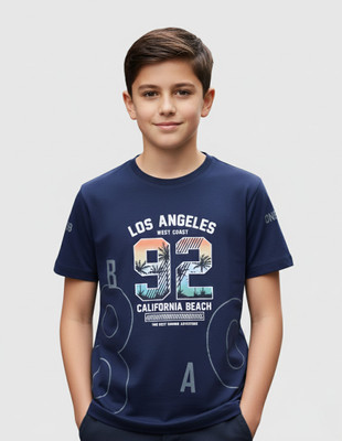 WRONIS Boys Printed Polyester Regular T Shirt(Dark Blue, Pack of 1)