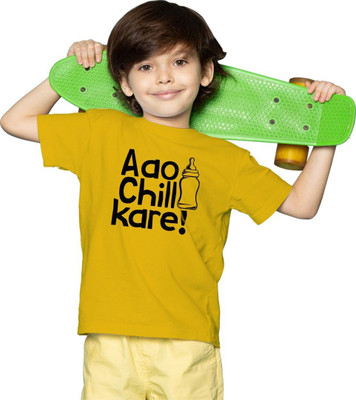 CHOMBOOKA Boys Typography, Printed Polyester Oversized T Shirt(Yellow, Pack of 1)