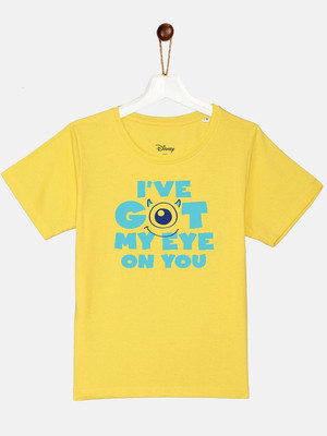 YK Disney Boys Graphic Print Pure Cotton Regular T Shirt(Yellow, Pack of 1)