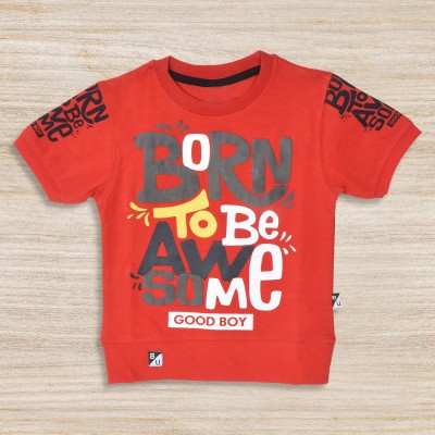 Worton Fashion Boys Graphic Print Pure Cotton T Shirt(Red, Pack of 1)