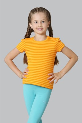 VAN HEUSEN Girls Graphic Print Cotton Blend Regular T Shirt(Orange, Pack of 1)