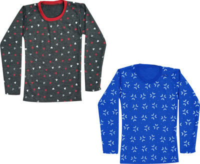 Indistar Girls Printed Wool Blend Regular T Shirt(Multicolor, Pack of 2)