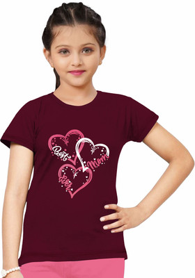 SHASTIGA Girls Printed Cotton Blend Regular T Shirt(Pink, Pack of 1)