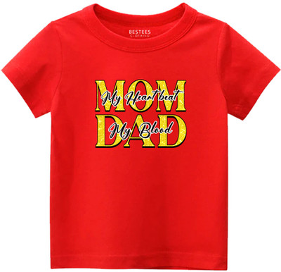 BESTEESCLOTHING Boys & Girls Printed Pure Cotton Regular T Shirt(Red, Pack of 1)