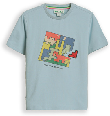 pilolo Boys & Girls Printed Pure Cotton Regular T Shirt(Blue, Pack of 1)