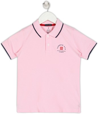 INDIAN TERRAIN Boys Solid Cotton Blend T Shirt(Pink, Pack of 1)