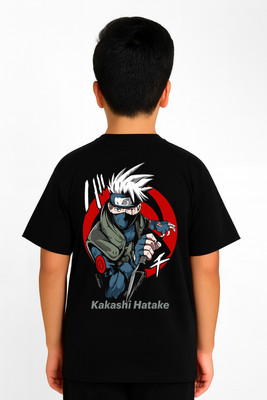 YI FASHION Boys Printed, Self Design, Graphic Print Cotton Blend Regular T Shirt(Black, Pack of 1)