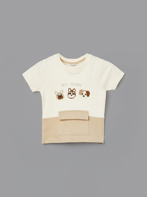 Juniors by Lifestyle Baby Boys Printed Cotton Blend Regular T Shirt(Beige, Pack of 1)