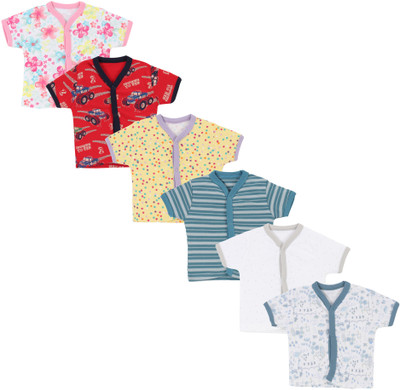 MEGNAM Baby Boys & Baby Girls Printed Cotton Blend Regular T Shirt(Multicolor, Pack of 6)