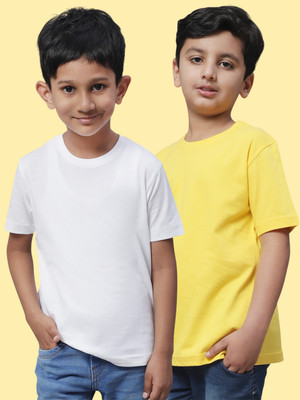 FBAR Boys Solid Pure Cotton Regular T Shirt(White, Pack of 2)