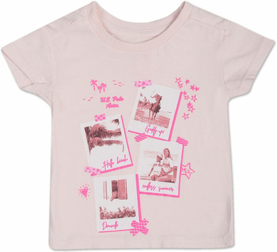 U.S. POLO ASSN. Girls Graphic Print Pure Cotton Regular T Shirt(Pink, Pack of 1)