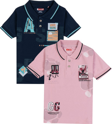 JACKBOY Boys Printed Polycotton Regular T Shirt(Dark Blue, Pack of 2)