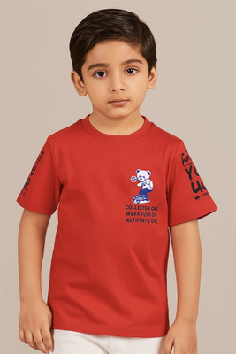 BLUEBARIC Boys Printed Cotton Blend Oversized T Shirt(Red, Pack of 1)