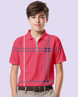 AOOSH Boys Printed, Striped Cotton Blend Regular T Shirt(Pink, Grey, Pack of 1)